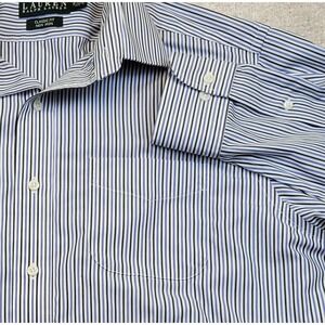 Lauren Ralph Lauren Dress Shirt Mens 16 32/33 Blue Striped Classic Fit Non Iron
